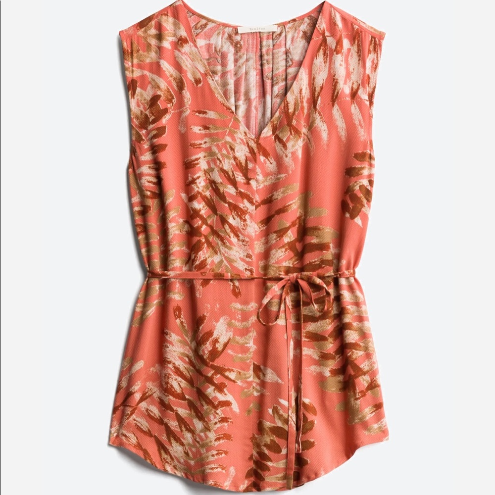 Fun2fun print tie waist v-neck sleeveless blouse, XS